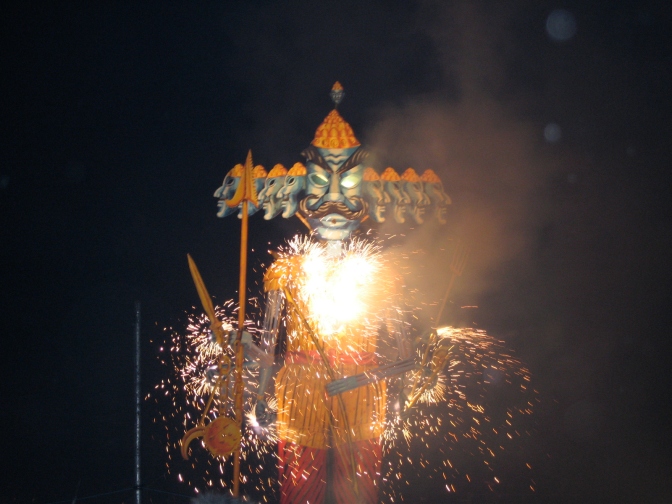 Burning effigy of Ravana: Conquest of good over evil